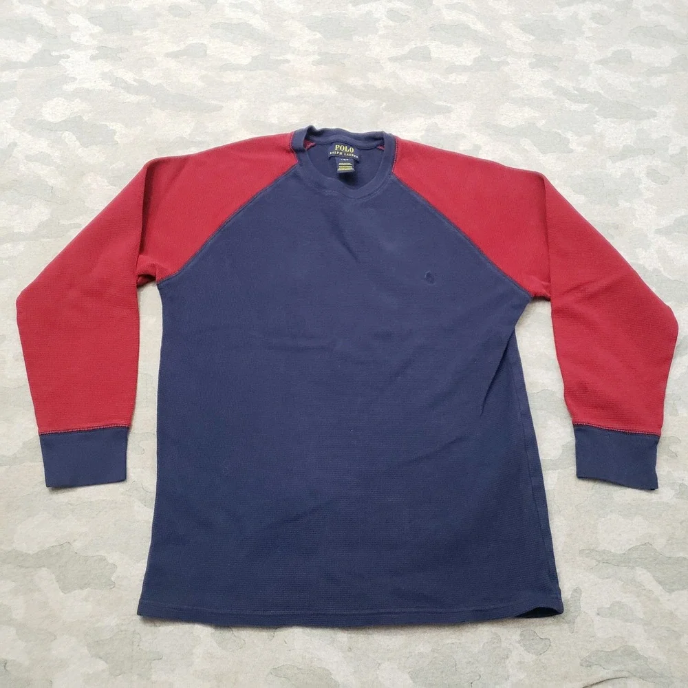 Polo Ralph Lauren Shirt Mens Large Blue Raglan Pullover Long Sleeve Thermal